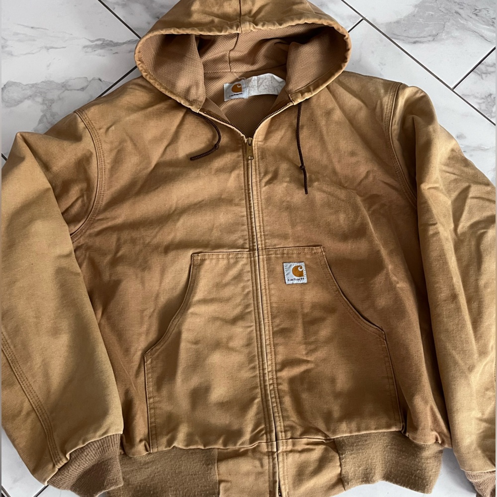 Vintage Carhartt Tan Active Thermal Lined Waffle 90’s Hooded Duck Jacket